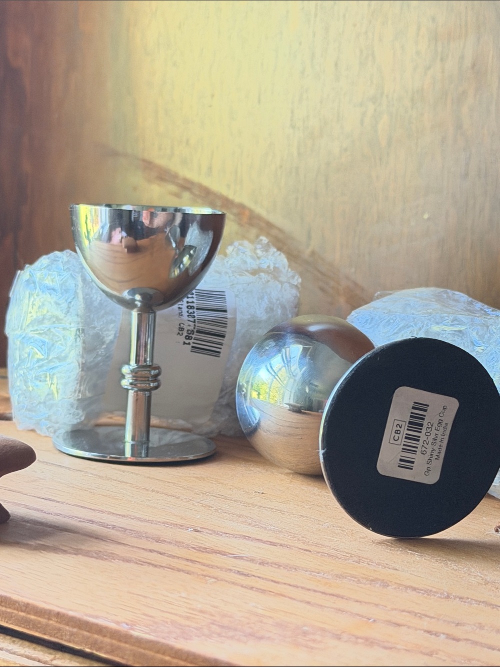 CB2 Set of 4 Egg Cup Stands Silver Metal Goblet shape NWT